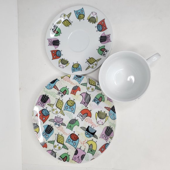 Artistic Owl Print Cup, Saucer, & Plate Set, Creative Tops - Picture 10 of 14